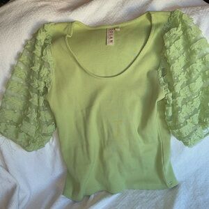 Chartreuse Puffy Sleeves Top